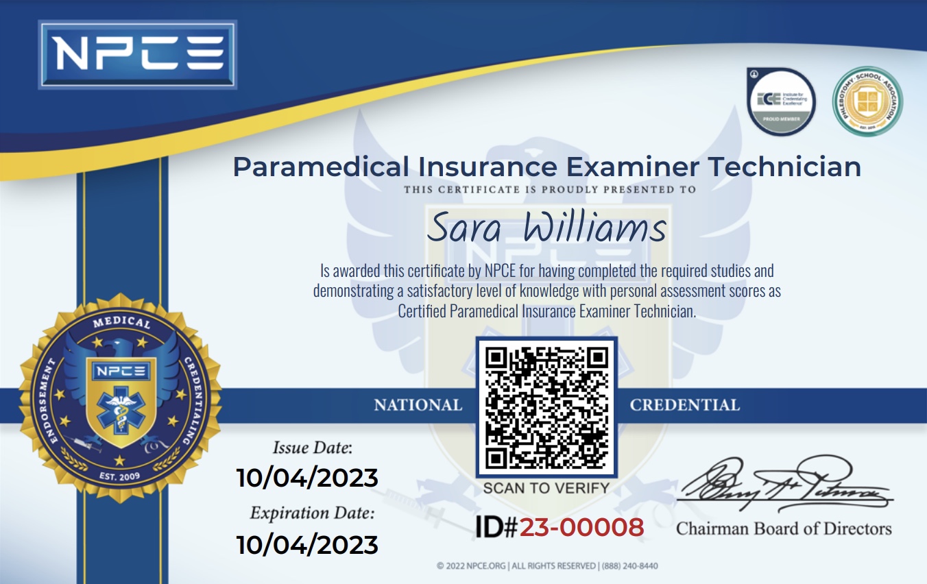 Paramed Mobile Examiner Certificate